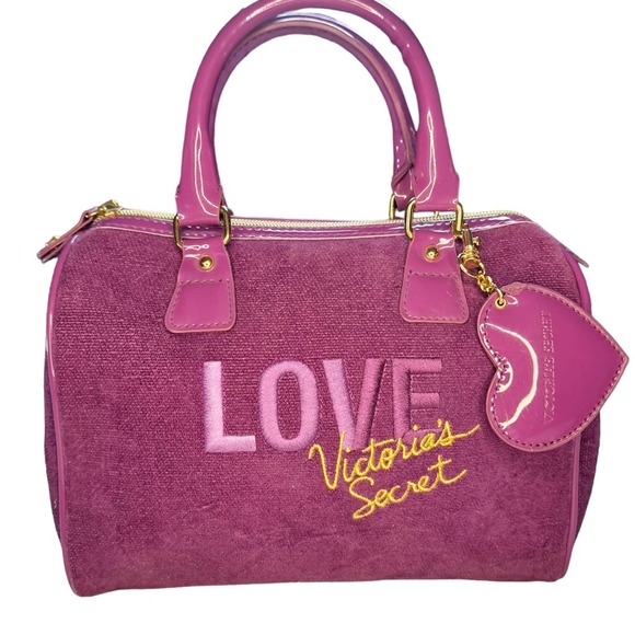 Victoria Secret Small Handbag 90s/Pre-PINK Velour Purple Bag - Picture 1 of 11